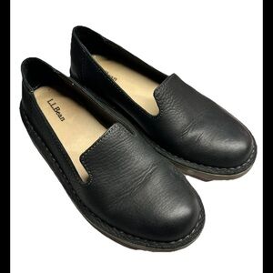 L.L. Bean Women's Black Leather Stonington Slip-Ons Sz 7 BRAND NEW